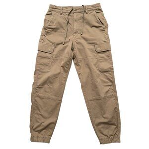 Uniqlo Cargo Jogger Pants Mens Size S Wide-Fit Drawstring Stretch Beige